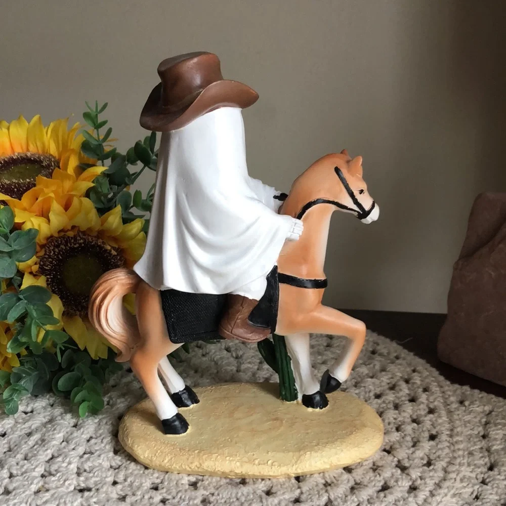 Ghost Cowboy On Horse Halloween Figurine - Western